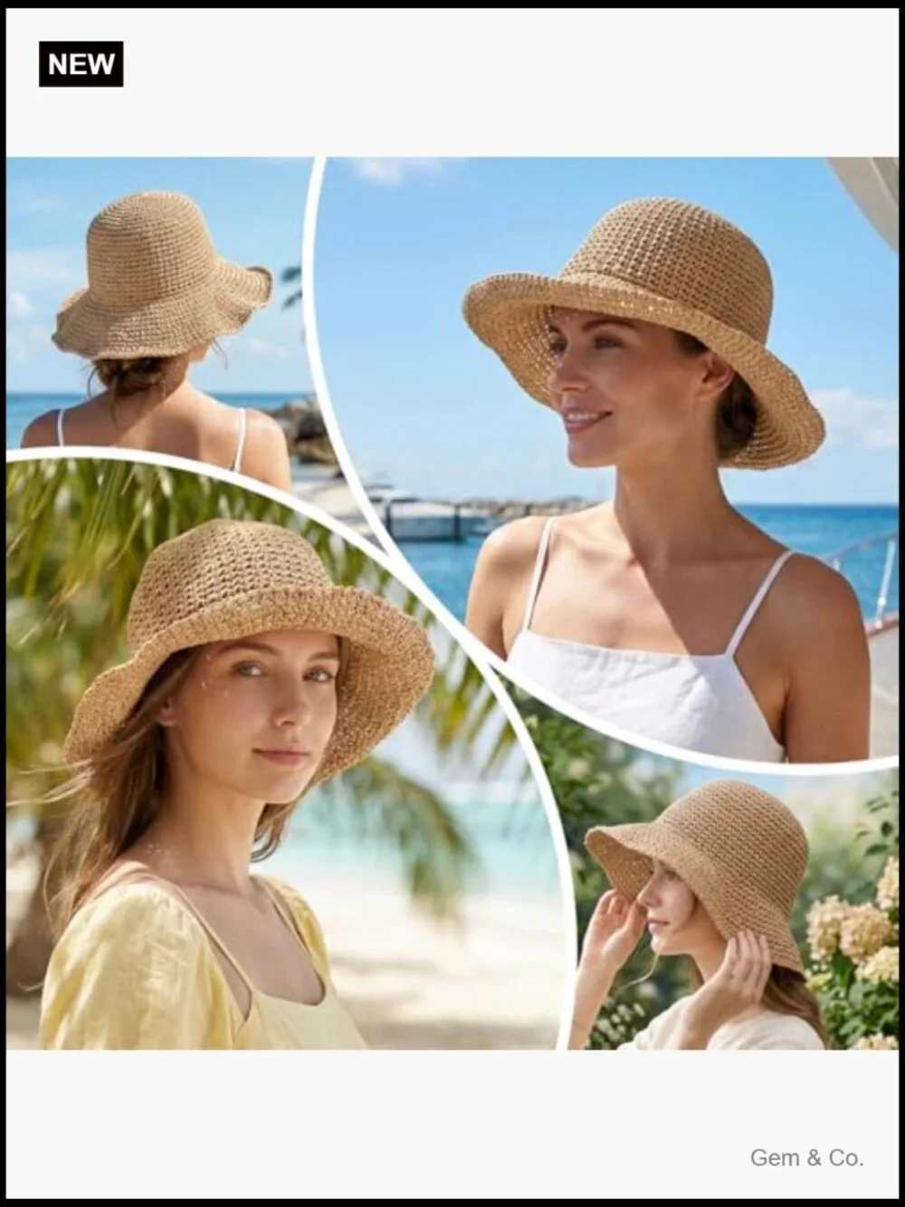 Women Straw Sun Hat Wide Brim Foldable Beach Lightweight Packable Travel